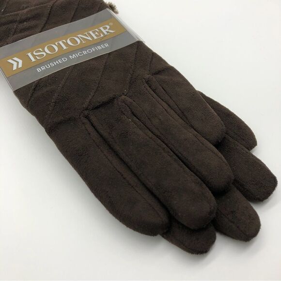 Isotoner Brushed Microfiber Gloves Brown Womens Large NWT - Picture 2 of 8